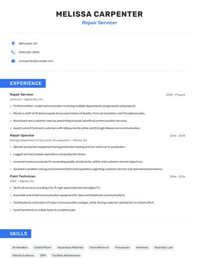 Repair Servicer Resume