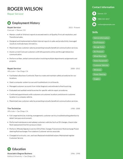 Repair Servicer Resume