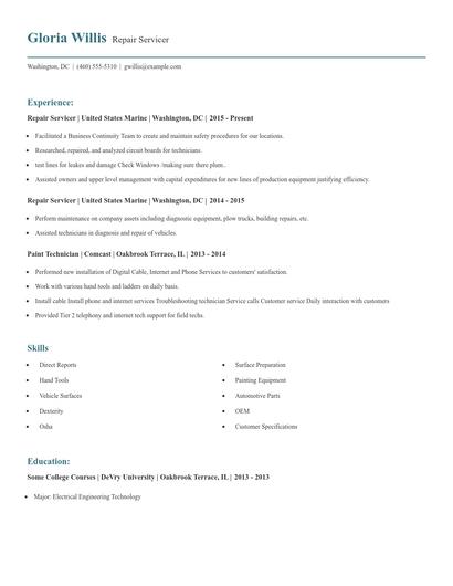 Repair Servicer Resume