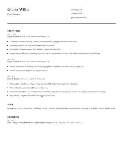 Repair Servicer Resume