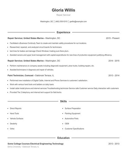 Repair Servicer Resume