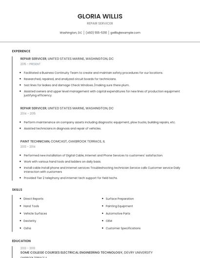 Repair Servicer Resume