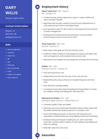 Repair Supervisor Resume