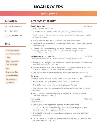 Repair Supervisor Resume