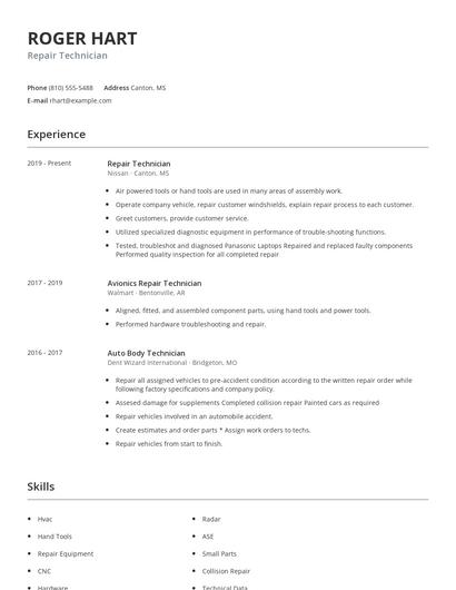 Repair Technician Resume