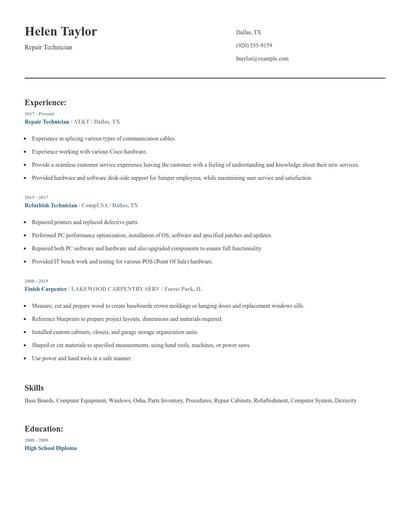 Repair Technician Resume