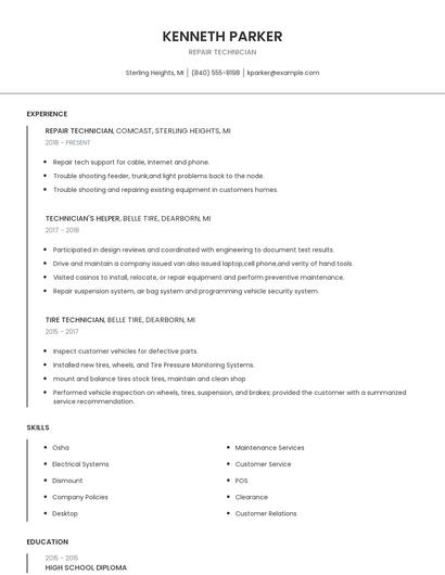 Repair Technician Resume