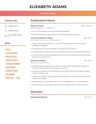 Repairer Helper Resume
