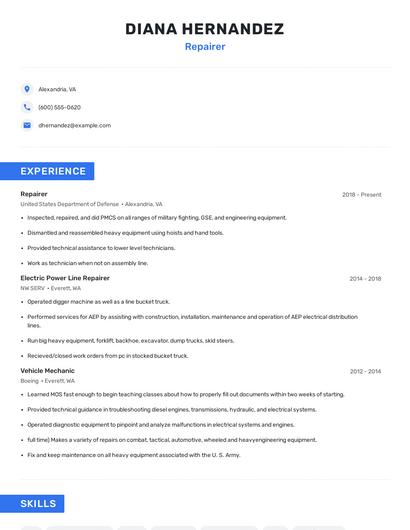 Repairer Resume