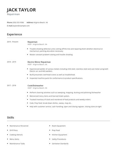 Repairman Resume