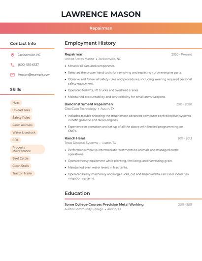 Repairman Resume