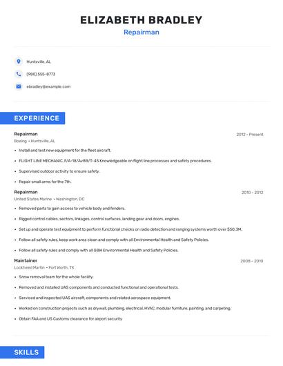 Repairman Resume