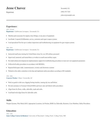 Repairman Resume