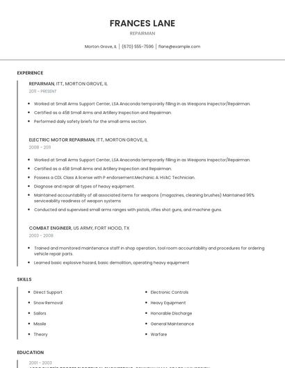 Repairman Resume