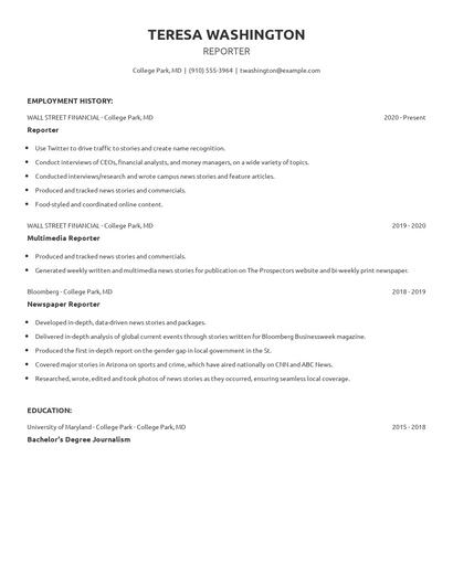 Reporter Resume