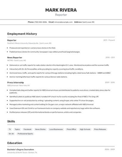 Reporter Resume