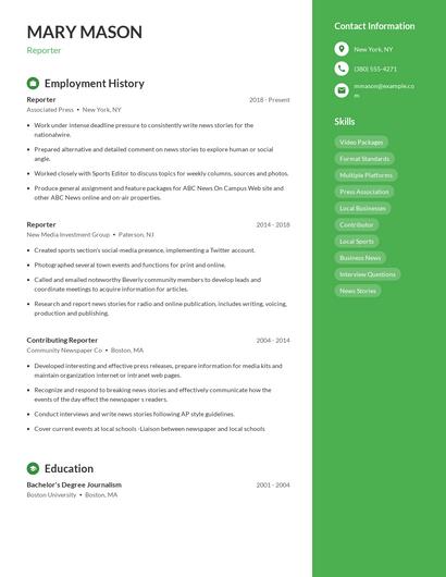 Reporter Resume