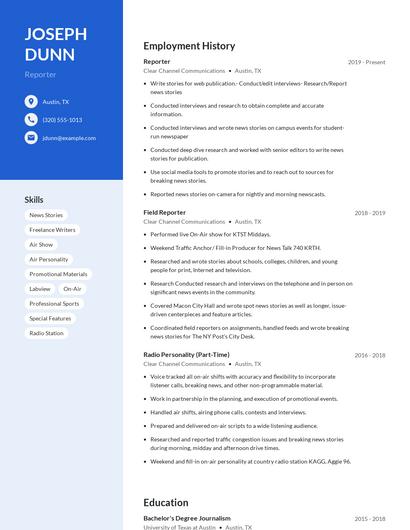 Reporter Resume