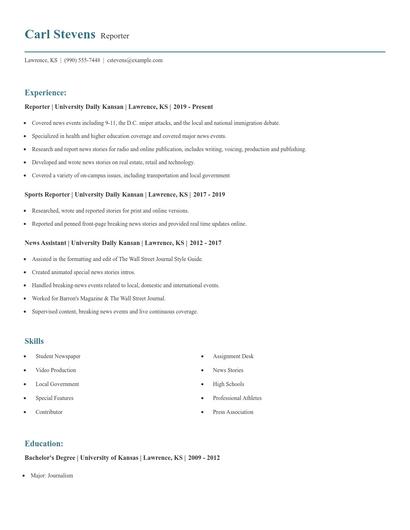 Reporter Resume