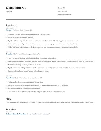 Reporter Resume