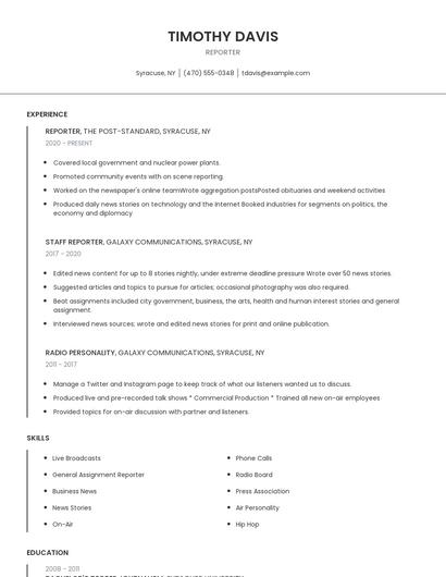 Reporter Resume