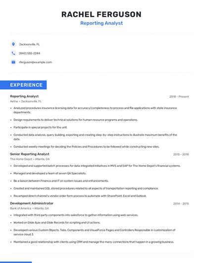 Reporting Analyst Resume