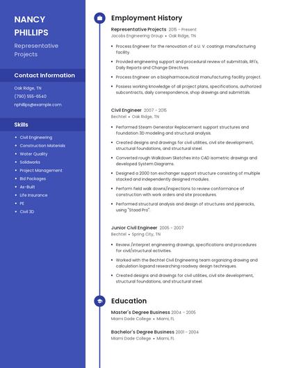Representative Projects Resume