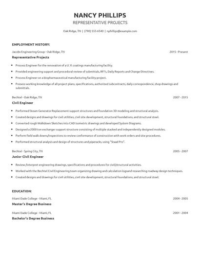 Representative Projects Resume