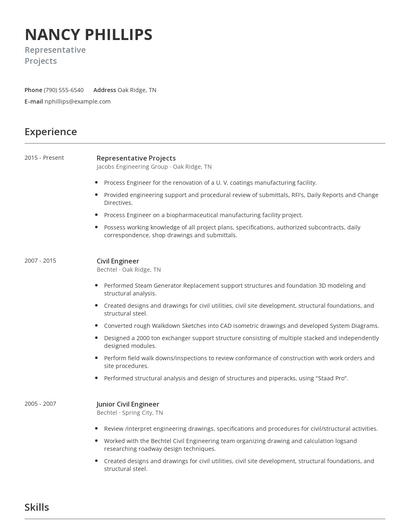Representative Projects Resume