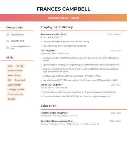 Representative Projects Resume