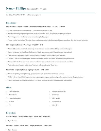 Representative Projects Resume