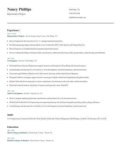 Representative Projects Resume