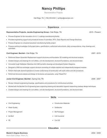 Representative Projects Resume