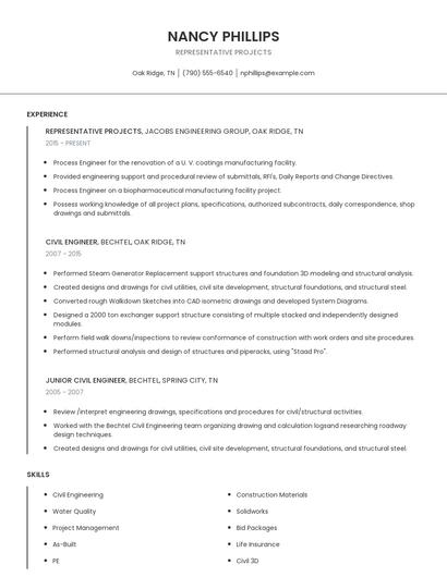 Representative Projects Resume
