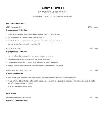 Reprographics Technician Resume