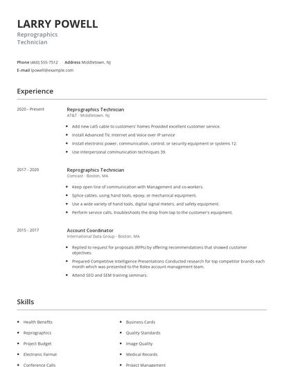 Reprographics Technician Resume