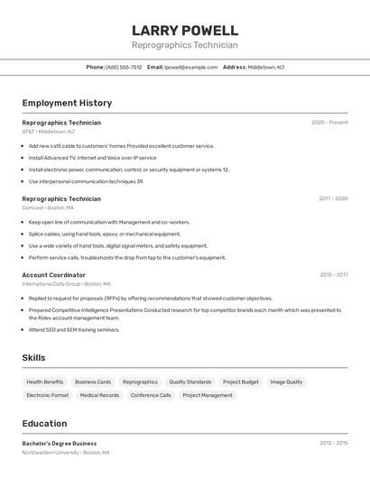 Reprographics Technician Resume