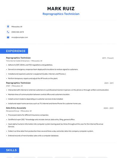 Reprographics Technician Resume