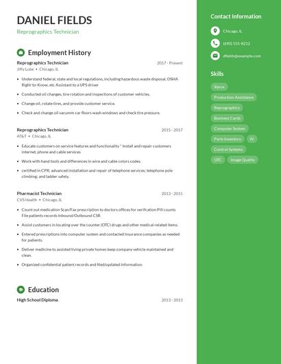Reprographics Technician Resume