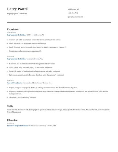 Reprographics Technician Resume