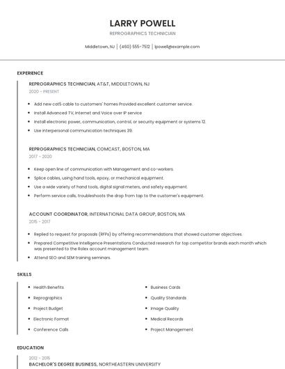 Reprographics Technician Resume