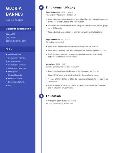 Reptile Keeper Resume