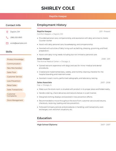 Reptile Keeper Resume