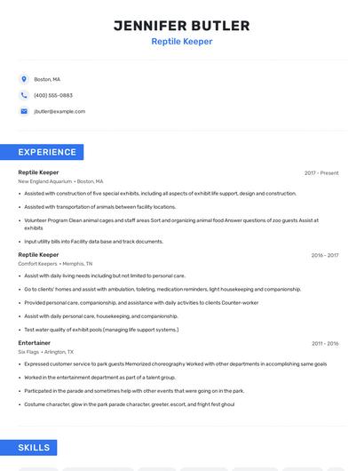 Reptile Keeper Resume