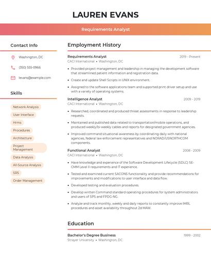 Requirements Analyst Resume