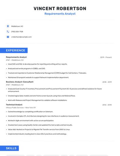 Requirements Analyst Resume