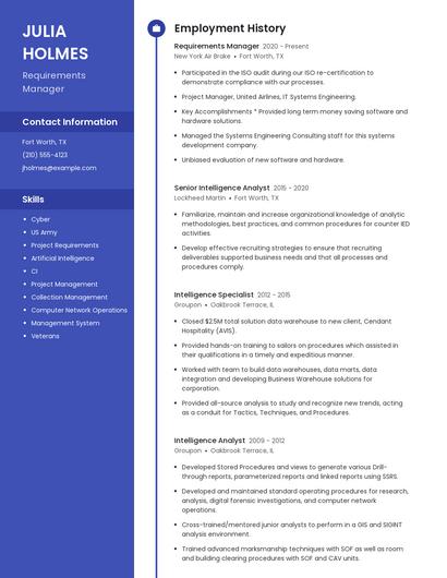 Requirements Manager Resume