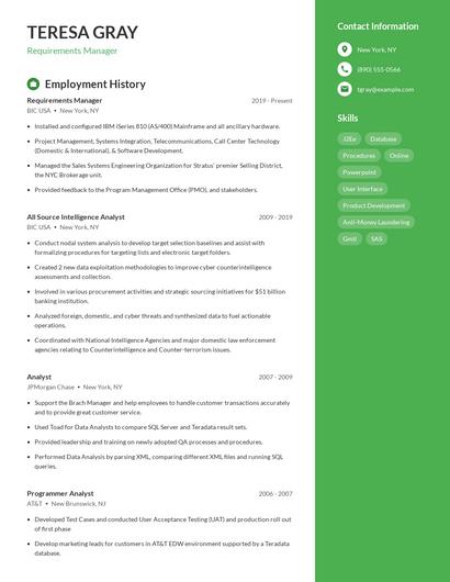Requirements Manager Resume