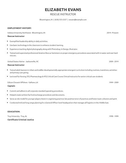 Rescue Instructor Resume