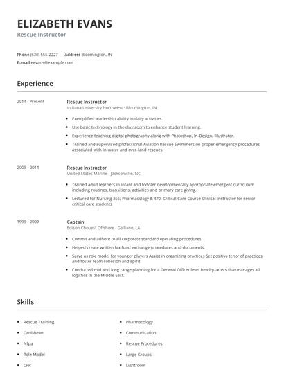 Rescue Instructor Resume